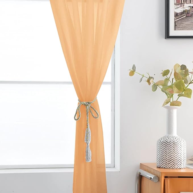 SpaceDresser Basic Rod Pocket Sheer Voile Window Curtain Panels White 1 Pair 2 Panels 60 Width 63 Inch Long for Kitchen Bedroom Children Living Room Yard（Beige，60Wx 63L）