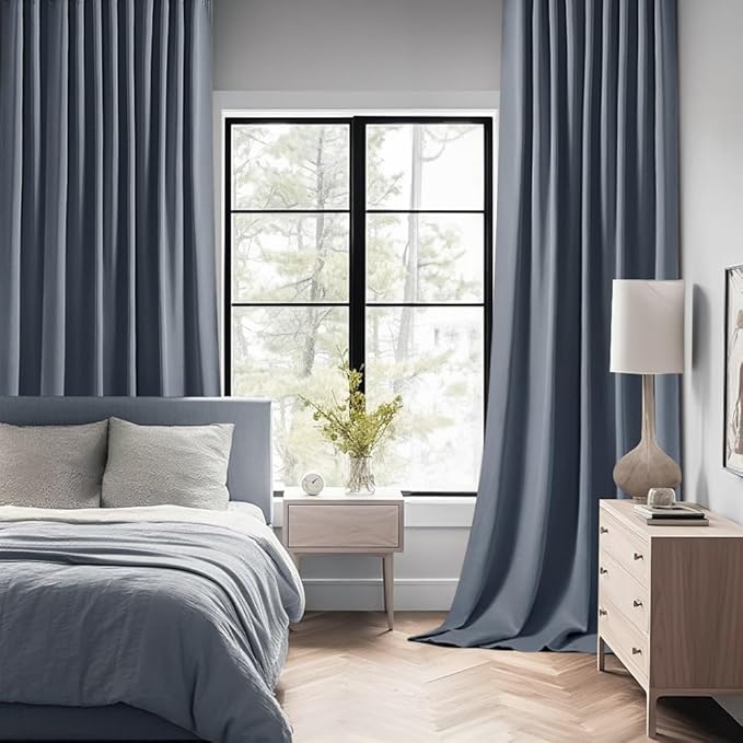 MIULEE Stone Blue Back Tab Blackout Curtains 63 Inch Length 2 Panels Set for Living Room Bedroom Privacy, Rod Pocket/Pinch Pleat Thermal Insulated Room Darkening Pleated Light Blocking Drapes
