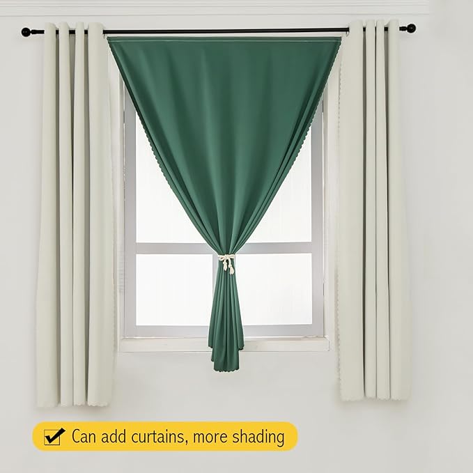 Blackout Curtains for Bedroom Sticky Curtain Blackout Window Cover Self Adhesive Curtains Rod No Drillng, 59" W X 96" L, Dark Green, 1 Panel