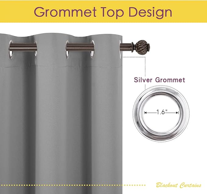 NICETOWN Silver Grey Small Window Blackout Curtain Panels for Bedroom, Thermal Insulated Grommet Top Blackout Draperies and Drapes (2 Panels, W42 x L45 -Inch)
