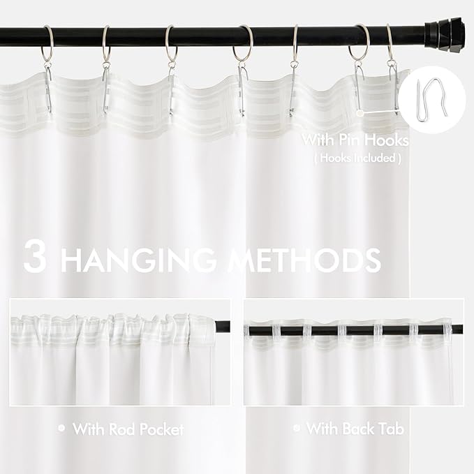 MIULEE Pure White Back Tab Blackout Curtains 102 Inch Long 2 Panels Set for Bedroom, Rod Pocket/Pinch Pleated Thermal Insulated Living Room Darkening Light Blocking Floor to Ceiling Drapes
