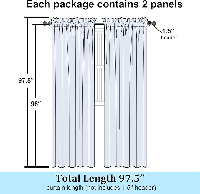Simplebrand Light Green Sheer Curtains 96 Inches Long 2 Panels, Light Filtering Rod Pocket Solid Color Window Sheer Curtain Panels, Elegant Curtains & Drapes for Living Room, Bedroom, 42" W x 96" L