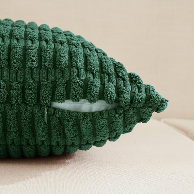 Fancy Homi Set of 4 Green Boho Spring Decorative Throw Pillow Covers 20x20 Inch for Couch Bed Sofa, Aesthetic Modern Bohemian Room Decor, Soft Fuzzy Fluffy Corduroy Textured Cushion Case 50x50cm