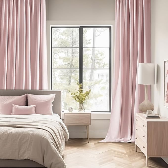 MIULEE Baby Pink Back Tab Blackout Curtains 102 Inch Long 2 Panels Set for Living Room Bedroom, Rod Pocket/Pinch Pleated Thermal Insulated Room Darkening Light Blocking Floor to Ceiling Drapes