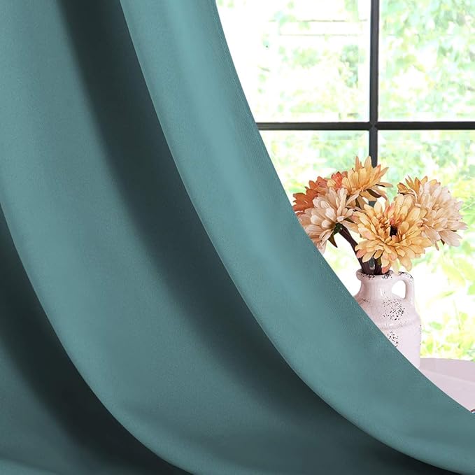NICETOWN Bedroom Curtain Panels Blackout Draperies, Thermal Insulated Solid Grommet Blackout Curtains/Drapes (Sea Teal, One Pair, 42 by 45-Inch)