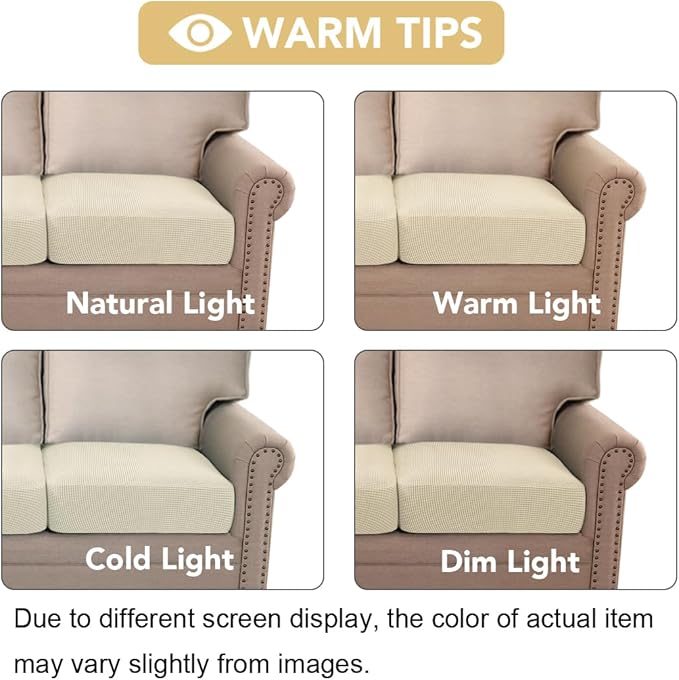 H.VERSAILTEX Super Stretch Individual Seat Sofa Covers Couch Slipcover Sets Thick Jacquard Textured Twill Fabric (3 Piece XL Sofa Cushion Covers, Natural)