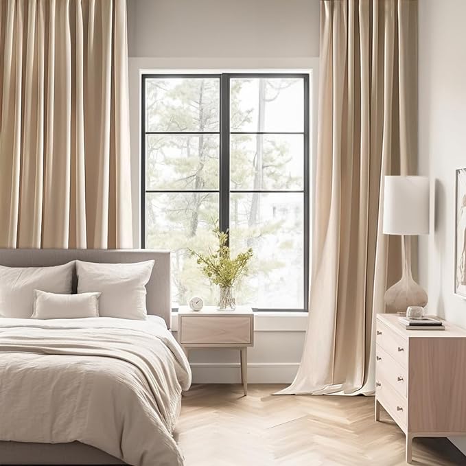 MIULEE Beige Back Tab Blackout Curtains 63 Inch Length 2 Panels Set for Living Room Bedroom Privacy, Rod Pocket/Pinch Pleat Thermal Insulated Room Darkening Pleated Light Blocking Drapes