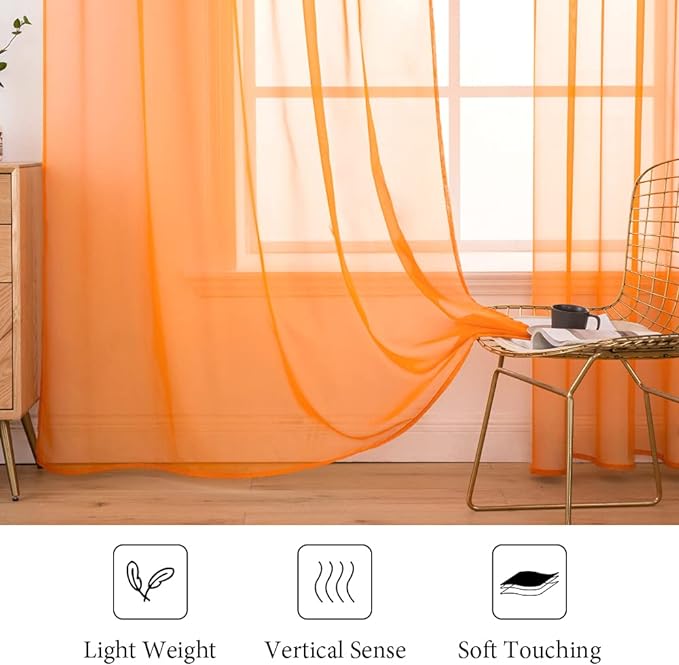 MIULEE 2 Panels Solid Fall Color Sheer Window Curtains Elegant Window Voile Panels/Drapes/Treatment for Bedroom Living Room (54X54 Inches Orange)
