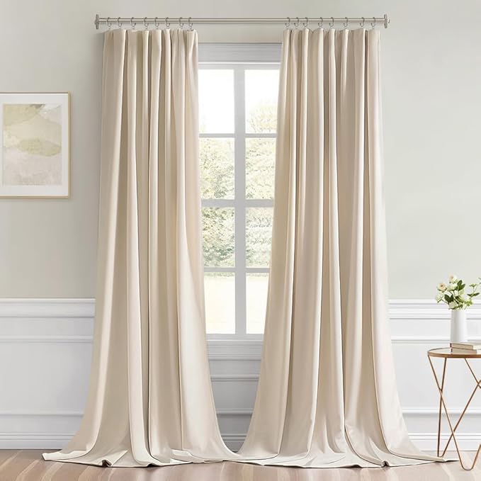 MIULEE Back Tab Cream Beige Curtains 96 Inch Long 2 Panels Set for Living Room Bedroom, Ivory Rod Pocket/Pinch Pleated Light Blocking Thermal Insulated Room Darkening Floor to Ceiling Blackout Drapes