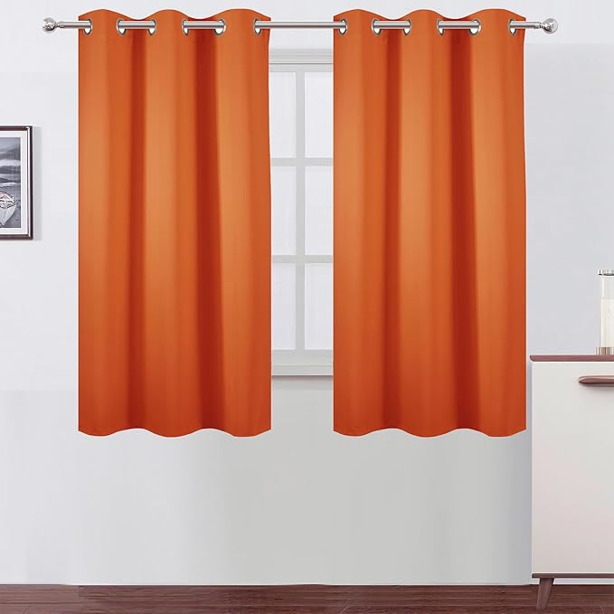 LEMOMO Orange Blackout Curtains 42 x 54 Inch Length Set of 2 Panels Grommet Bedroom Curtains for Living Room