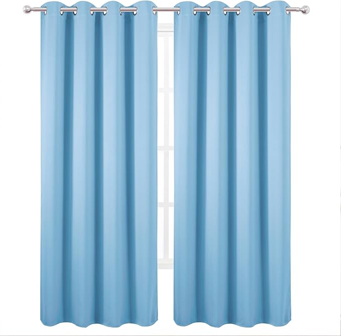LEMOMO Blackout Curtains 52 x 120 Inch Long Sky Blue Curtains Set of 2 Panels Room Darkening Curtains for Bedroom and Living Room