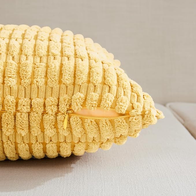 Fancy Homi 4 Packs Yellow Lumbar Decorative Throw Pillow Covers 12x20 Inch for Living Room Couch Bed Sofa, Rustic Farmhouse Boho Home Decor, Soft Striped Corduroy Rectangle Cushion Case 30x50 cm