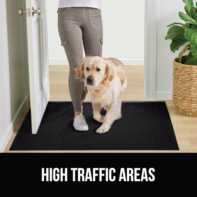 GORILLA GRIP® Ultra Absorbent Front Door Mat Outside Entrance 35x23, Traps Dirt and Moisture, HydroABSORB Indoor Outdoor Doormat Holds 5.7 Cups Water, Stain and Fade Resistant Welcome Mat 2 Pack Black