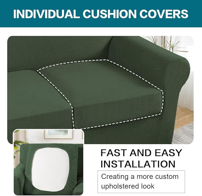Turquoize 4 Piece Sofa Covers for 3 Cushion Couch Sofa Slipcover Soft Couch Cover for Dogs-Washable Sofa Furniture Covers with 3 Individual Cushion Covers (3 Cushion Sofa, Bronze Green)