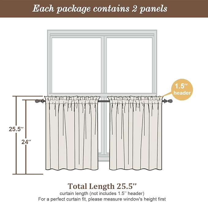 Chyhomenyc Sheer Orange Tier Curtains 24 Inch Length, Small Window Curtains Treatment for Bathroom Living Room Basement, Short Rod Pocket Cafe Curtain, 42W x 24L Inches, 2 Panels