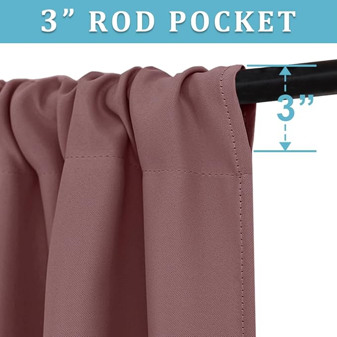 RYB HOME Short Blackout Curtains for Bedroom, Room Darkening Insulated Summer Heat Light UV Blocking Energy Saving Drapes for Nursery, Width 34 by Length 48, Dusty Rose, Set of 2