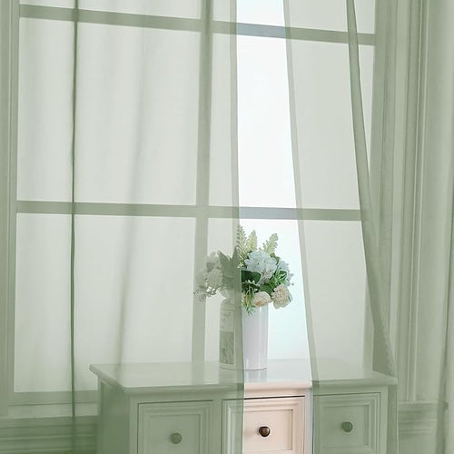 Aiyufeng Sage Green Sheer Voile Window Treatment Rod Pocket Curtain Panels for Kitchen Bedroom Living Room Drapes Sunlight Filtering Privacy Semi Home Decor Assorted Colors Sizes (40 W x 72 L)