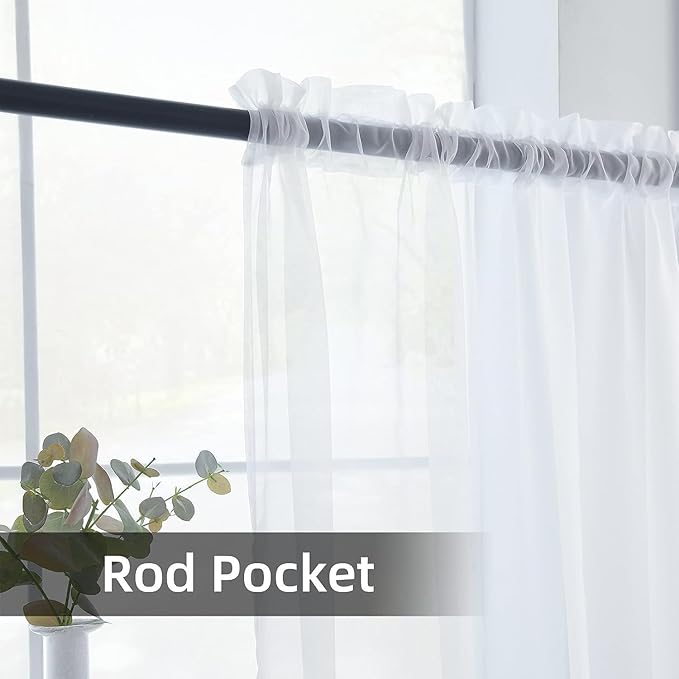 youleyar Solid Sheer Rod Pocket Curtain Voile Draperies 2 Panels White Beige Black Grey Coffee 26 Inch Width 40 Inch Long 1 Pair for Kitchen Bedroom Children Living Room Yard(White,26Wｘ40L)