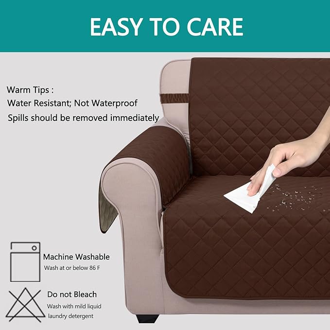 U-NICE HOME Recliner Chair Covers Reversible Quilted Water Repellent Pet Protectors with Elastic Straps (23''Recliner Small, Brown/Beige)