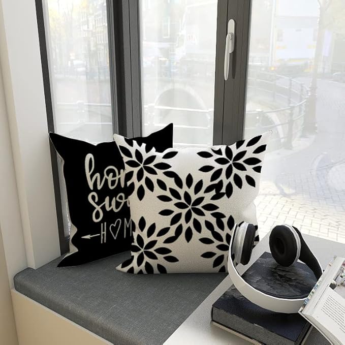 YCOLL Pillow Covers 22x22 Set of 4, Modern Sofa Throw Pillow Cover, Decorative Outdoor Linen Fabric Pillow Case for Couch Bed Car, Black