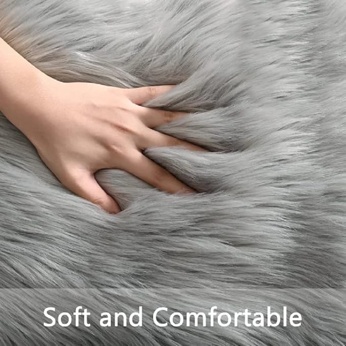 ORINOVA Silver Grey Faux Sheepskin Washable Shaggy Fur Area Rugs for Living Room Bedroom 2x6 Fluffy Nursery Rug Runner Teen Room Décor