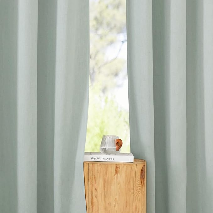 NICETOWN Rustic Linen 102 inch Long Curtains for Living Room, Grommet Privacy Added Thick Linen Weave with Light Filter Window Curtains & Drapes for Bedroom, Sage Green, W55 x L102, 2 Panels