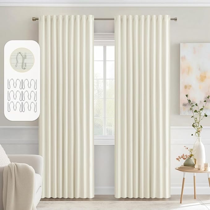 MIULEE Cream Back Tab Blackout Curtains 84 Inch Length 2 Panels Set for Living Room Bedroom Privacy, Rod Pocket/Pinch Pleat Thermal Insulated Room Darkening Pleated Light Blocking Drapes
