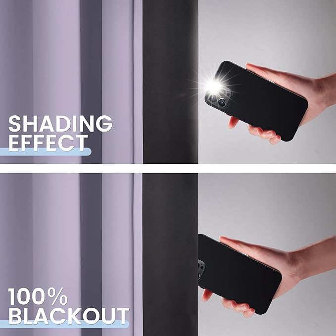 SimpleHome 100% Blackout Curtains for Bedroom,Thermal Insulated Lilac Grommet Window Drapes Room Darkening Curtains for Living Room with Black Back,42 x 72 Inch,2 Panels