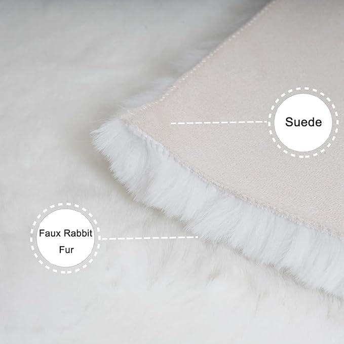 Ghouse Soft Faux Sheepskin Fur Rug 4x6 White Fluffy Bedside Rug Plush Shag Nursery Rugs Carpet Area Rug for Living Room Bedroom Playing Room Decor