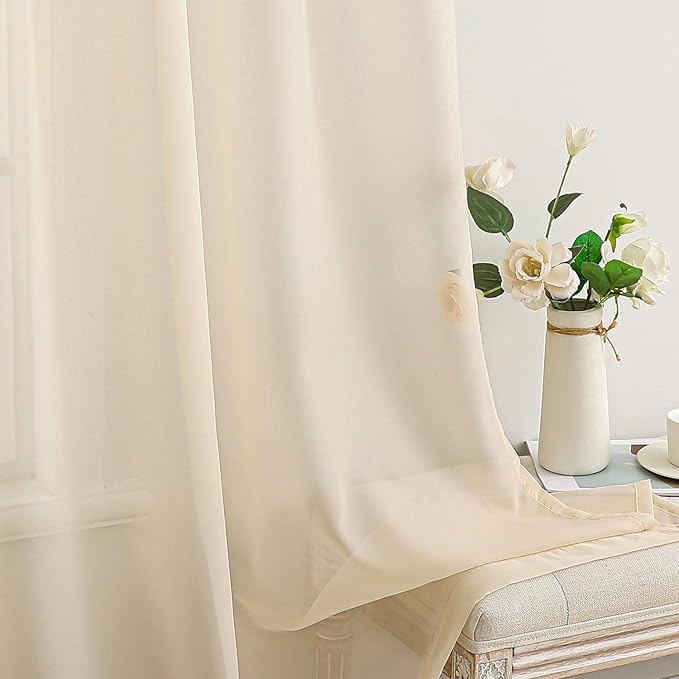 MIULEE 2 Panels Solid Color Sheer Window Curtains Elegant Window Voile Panels/Drapes/Treatment for Bedroom Living Room (54X45 Inches Cream)
