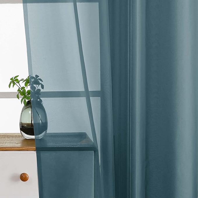 Dusty Blue Sheer Curtains Tier 30 Inches Length 2 Panels, Light Filtering Lightweight Soft Window Treatments Drapes, Cute Elegant Cafe Curtains for Nursery, Dual Rod Pocket, 2x42Wx30L Inches