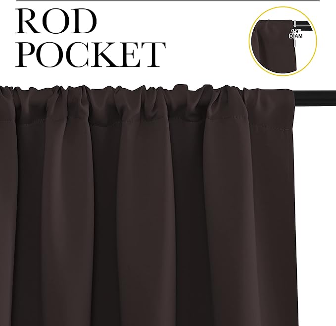 NICETOWN 2 Panels Blackout Curtains, Rod Pocket Thermal Insulated Drapes for Kitchen, Heavy Duty Small Window Treatment for Dorm Room, Studio Apartment, Basement (Toffee Brown, W42 x L30)