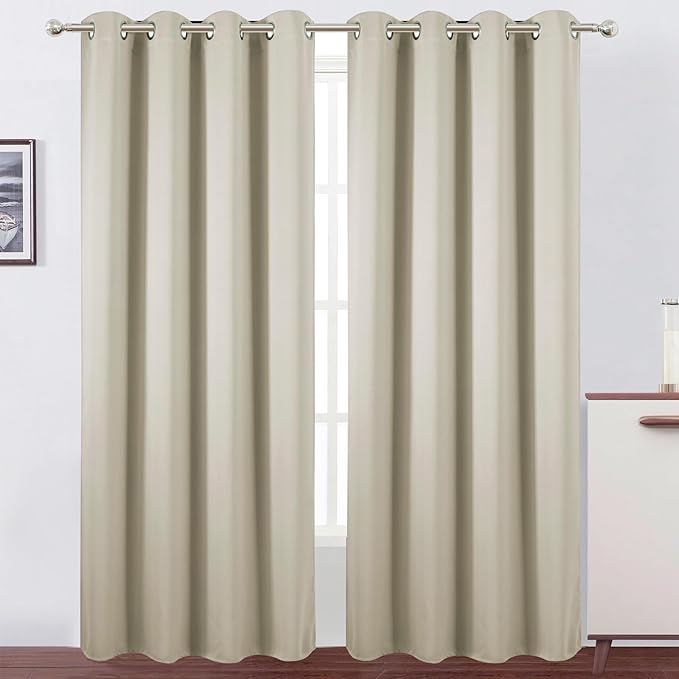 LEMOMO Blackout Curtains 52 x 90 Inch Long Light Beige Curtains Set of 2 Panels Room Darkening Curtains for Bedroom and Living Room