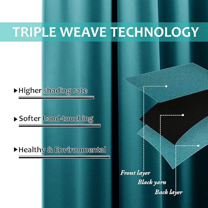 NICETOWN Full Shading Curtains for Windows, Super Heavy-Duty Black Lined Blackout Curtains for Bedroom, Privacy Assured Window Treatment (Peacock Teal, Pack of 2, 70 inches W x 95 inches L)