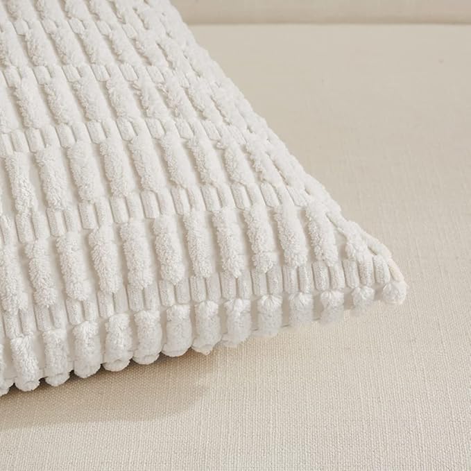 Fancy Homi 4 Packs Pure White Decorative Throw Pillow Covers 20x20 Inch for Living Room Couch Bed Sofa, Modern Farmhouse Boho Home Decor, Soft Plush Corduroy Square Cute Accent Cushion Case 50x50 cm