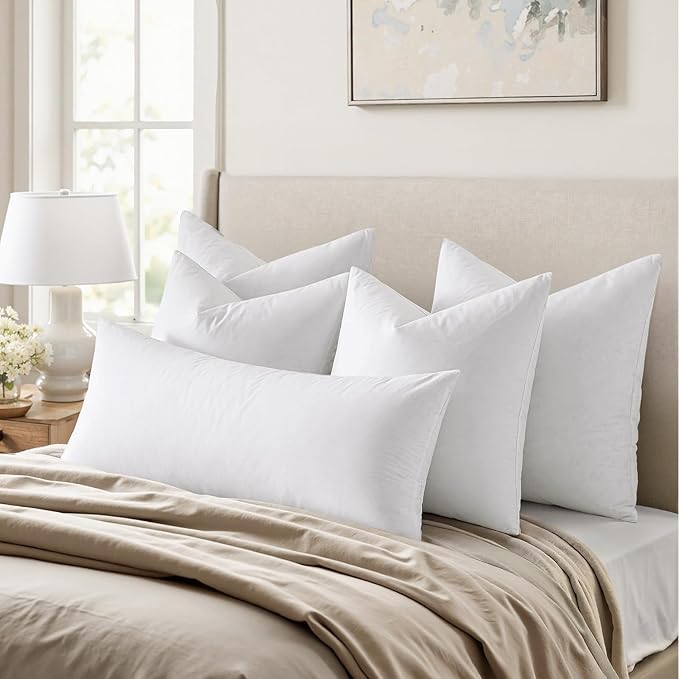 MIULEE Pillow Inserts 22x22 (Pack of 4,White), Down Feather Throw Pillow Inserts, Premium Fluffy Stuffer Throw Pillows Cotton Fabric for Sofa Bed Couch