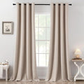 MIULEE 100% Blackout Linen Textured Curtains for Bedroom 112 Inches Extra Long Thermal Insulated Natural Beige Grommet Room Darkening Curtains & Drapes Luxury for Living Room Nursery (2 Panels)