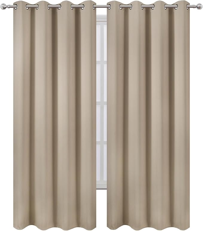 LEMOMO Khaki Thermal Blackout Curtains/52 x 95 Inch/Set of 2 Panels Room Darkening Curtains for Bedroom