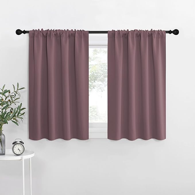 NICETOWN Kitchen Curtains, Dry Rose, 34" x 40", Set of 2, Short Blackout Curtains & Drapes, Thermal Insulated Rod Pocket Window Treatment Draperies for Nursery