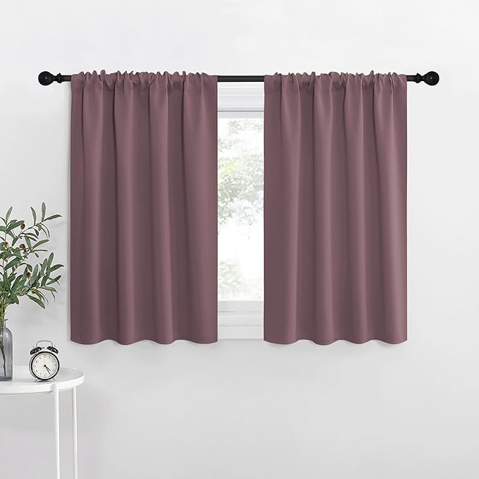 NICETOWN RV Blackout Curtains for Camper Windows, Dry Rose, 34" x 30", Set of 2, Kitchen Curtains, Short Blackout Drapes, Thermal Insulated Rod Pocket Window Treatment Draperies for Nursery