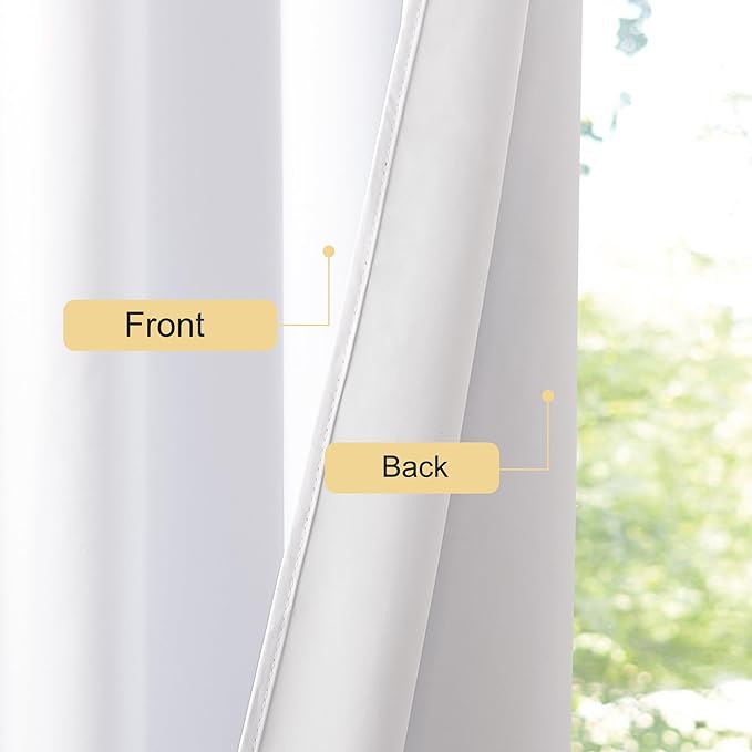 NICETOWN 100% Blackout White 120 inch Long Curtains for Living Room, Grommet Thermal Insulated Curtains Heat Blocking Window Treatments for Bedroom, W52 x L120, 2 Panels