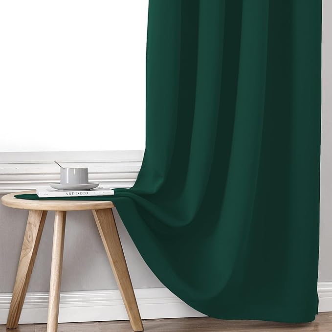 ChrisDowa 100% Blackout Curtains for Bedroom with Black Liner, 2 Thick Layers Total Blackout Thermal Insulated Grommet Window Curtains 2 Panels Set (Forest Green, 52 x 54 Inch)