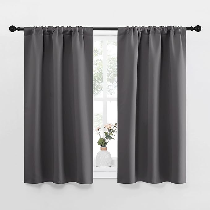 NICETOWN Grey Window Curtains for Bedroom - Home Decoration Thermal Insulated Rod Pocket Blackout Blinds & Drapes for Small Windows (Gray, 2 Panels, W34 x L45 -Inch)