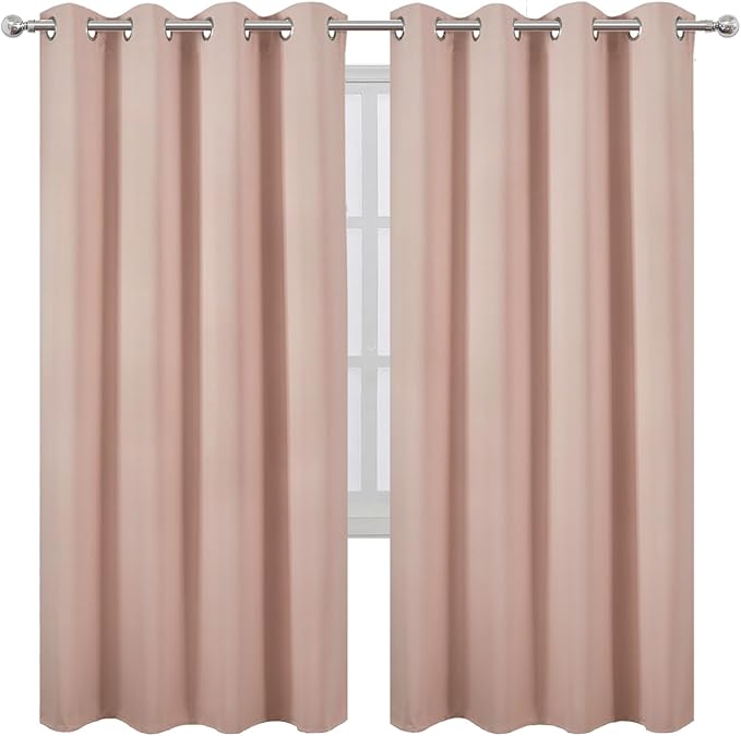 LEMOMO Blackout Curtains 66 x 72 Inch Long Blush Curtains Set of 2 Panels Room Darkening Curtains for Bedroom and Living Room