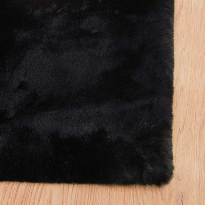 ORINOVA Black Fluffy Rug 5x7 Area Rugs for Bedroom Fuzzy Rabbit Washable Fur Rugs for Living Room Teen Room Nursery Rectangle Rug