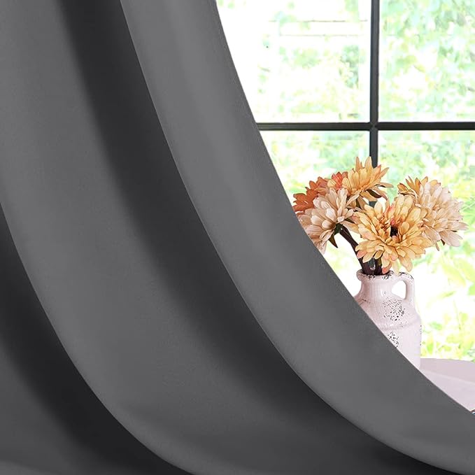 NICETOWN Bedroom Blackout Draperies Panels, Three Pass Microfiber Noise Reducing Thermal Insulated Solid Ring Top Window Curtains (Two Panels, 42 x 72 Inch, Gray)