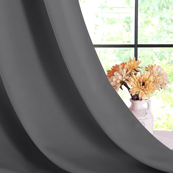 NICETOWN Grey Blackout Curtain Panels for Bedroom, 2 Panels, W42 x L60 inches, Grey, Thermal Insulated Grommet Top Blackout Draperies and Drapes