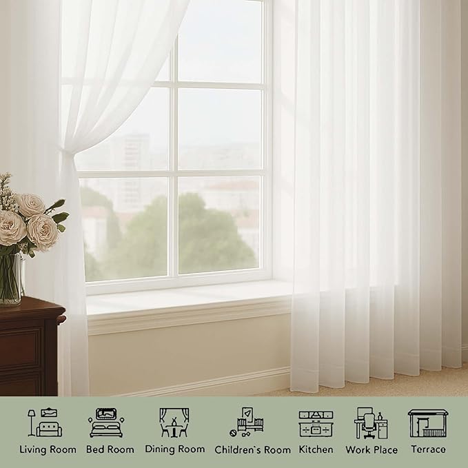 OWENIE Sheer Ivory Curtains, Sheer Curtains 63 inch Length 2 Panels Set, Rod Pocket Voile Fimly Sheer Drapes for Living Room Bedroom, 2pcs, Ivory, Each 59" W x 63" L