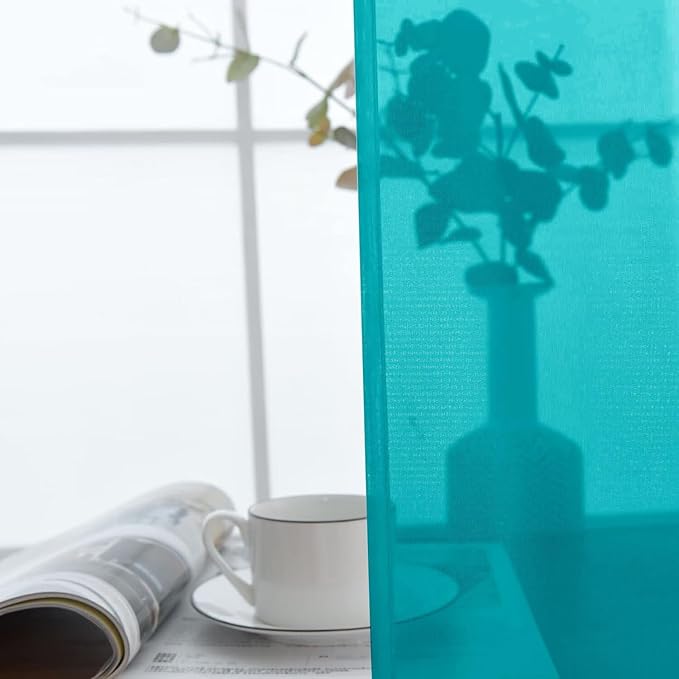 SpaceDresser Sheer Voile Window Treatment Rod Pocket Curtain Panels for Kitchen Bedroom Living Room Drapes Sunlight Filtering Privacy Semi Home Decor Assorted (Peacock Blue, 52 W x 54 L)