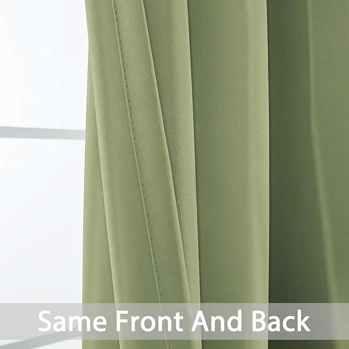 Yakamok 63 Inch Long Blackout Curtains Room Darkening Thermal Insulated with Grommet Window Curtain for Bedroom, 52Wx54L inch, Sage Green, 2 Panels